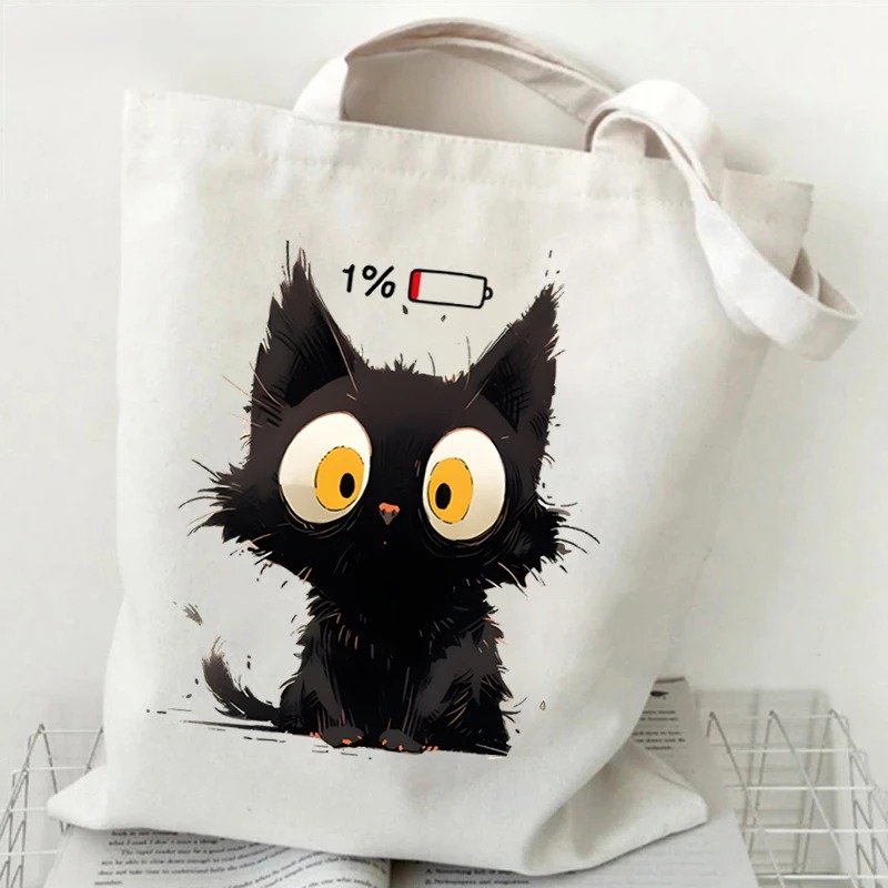Anime Black Cat Print Canvas B - огляд і ціна Anime Tote Bag