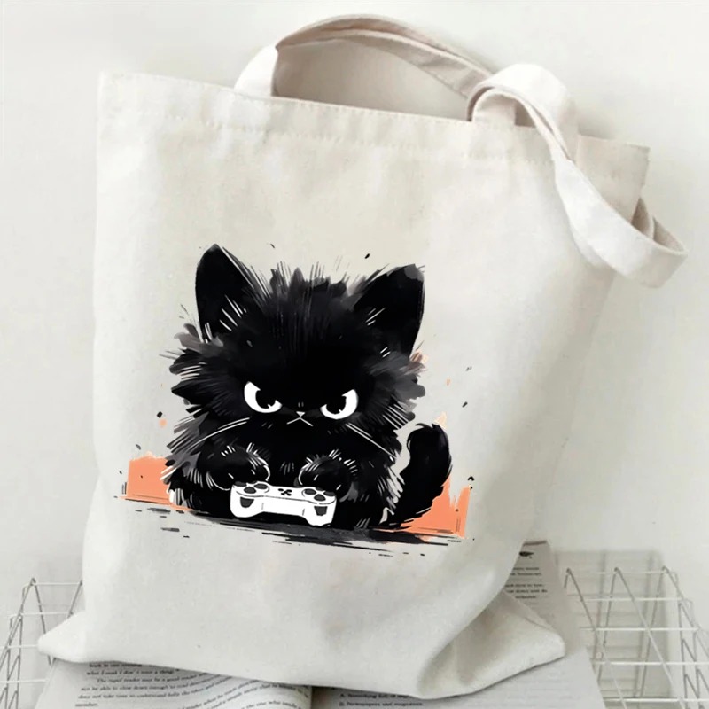 Anime Black Cat Print Canvas B - огляд і ціна Anime Tote Bag