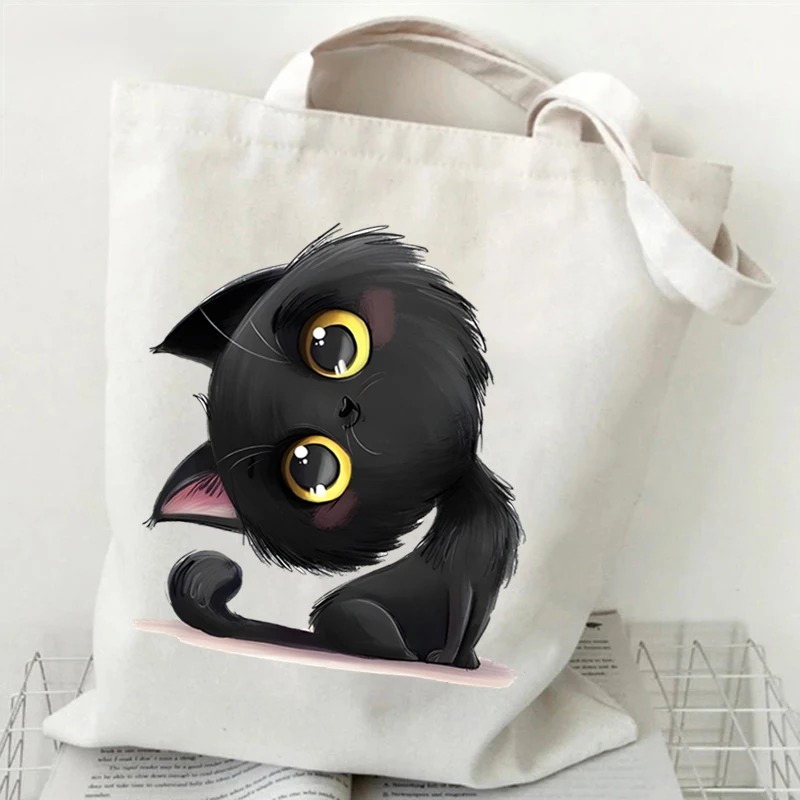 Anime Black Cat Print Canvas B - огляд і ціна Anime Tote Bag